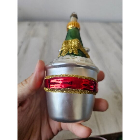 Glass champagne bottle bucket ornament glitter gold Xmas New Year's tree - Picture 6 of 9